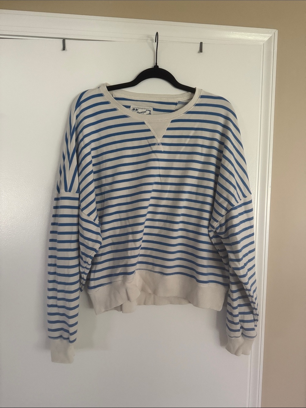American Eagle Outfitters Blue & Cream Striped Pullover Sweater